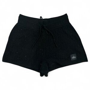 alo Cashmere High-Waist Plush Waffle Short in Black XS